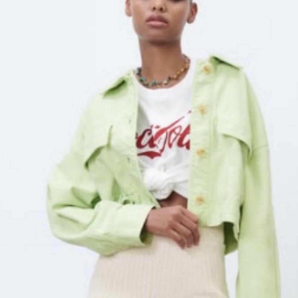 Solid Green Cropped Overshirt/Jacket - image 1